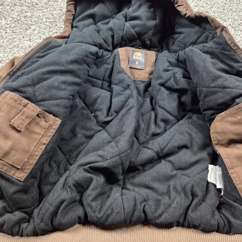 Berne Jacket Youth Small Brown Hooded Lined Zip Tan Work Wear Canvas Farm